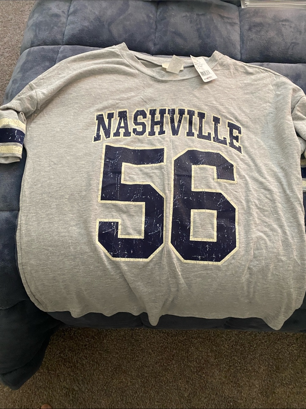 TeenBell Gray Nashville 56 Short Sleeve Tee with Navy Print
